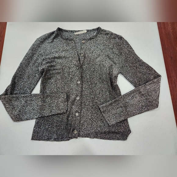PAULE KA Charcoal Silver Shimmer Button-Up Cardigan Top Italy Metallic